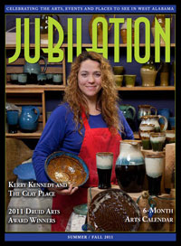 Jubilation magazine cover with woman in red apron holding pottery.